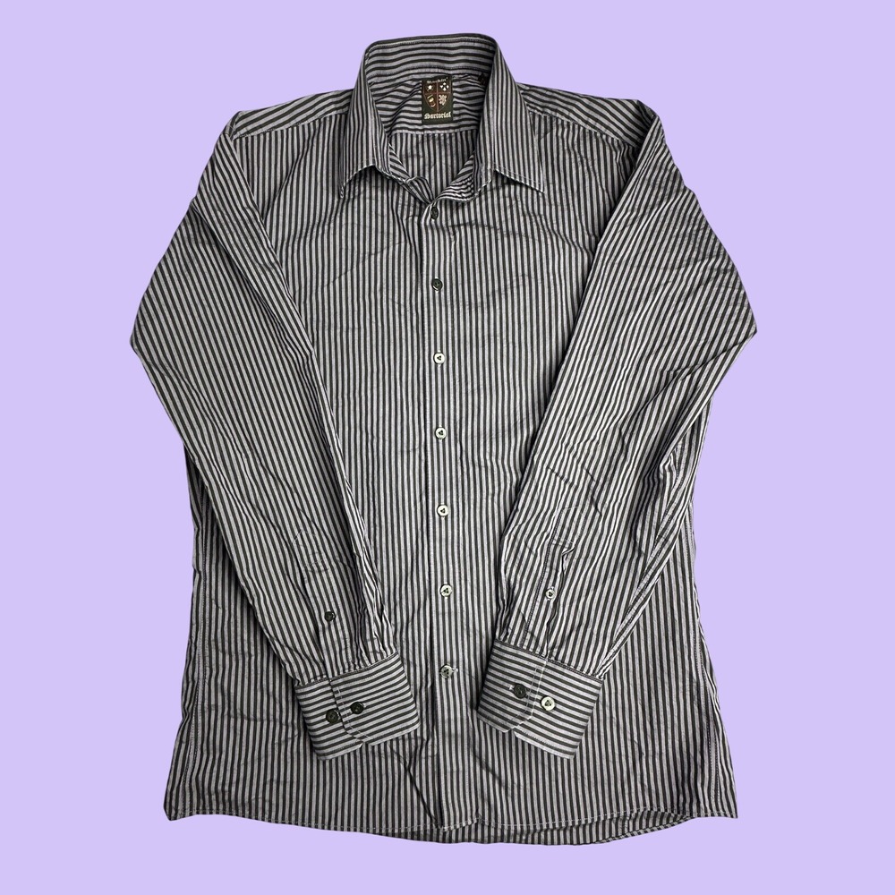 Rockin Sartorial Shirt Mens 16R Purple Black Striped Button Down Long Sleeve